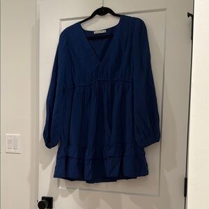 Abercrombie & Fitch Blue Long Sleeve Tiered Dress